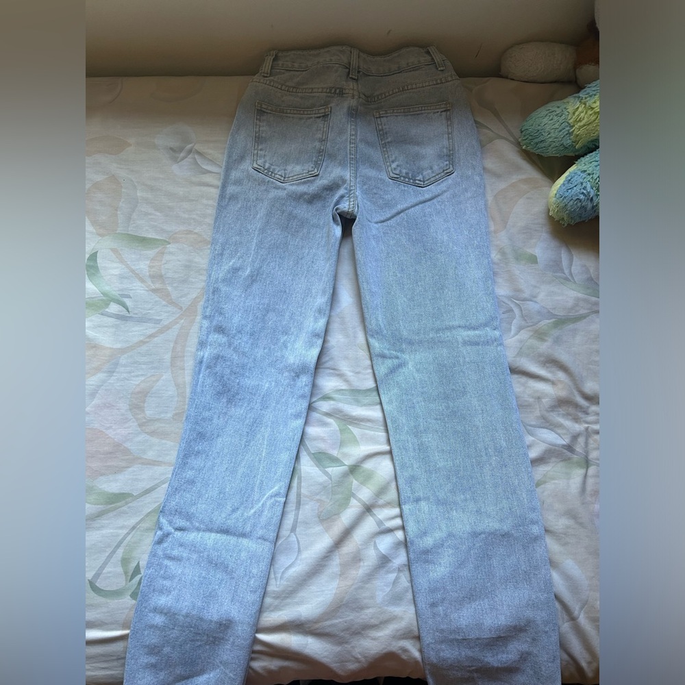Faded Blue Semi Baggy Jeans, High Rise